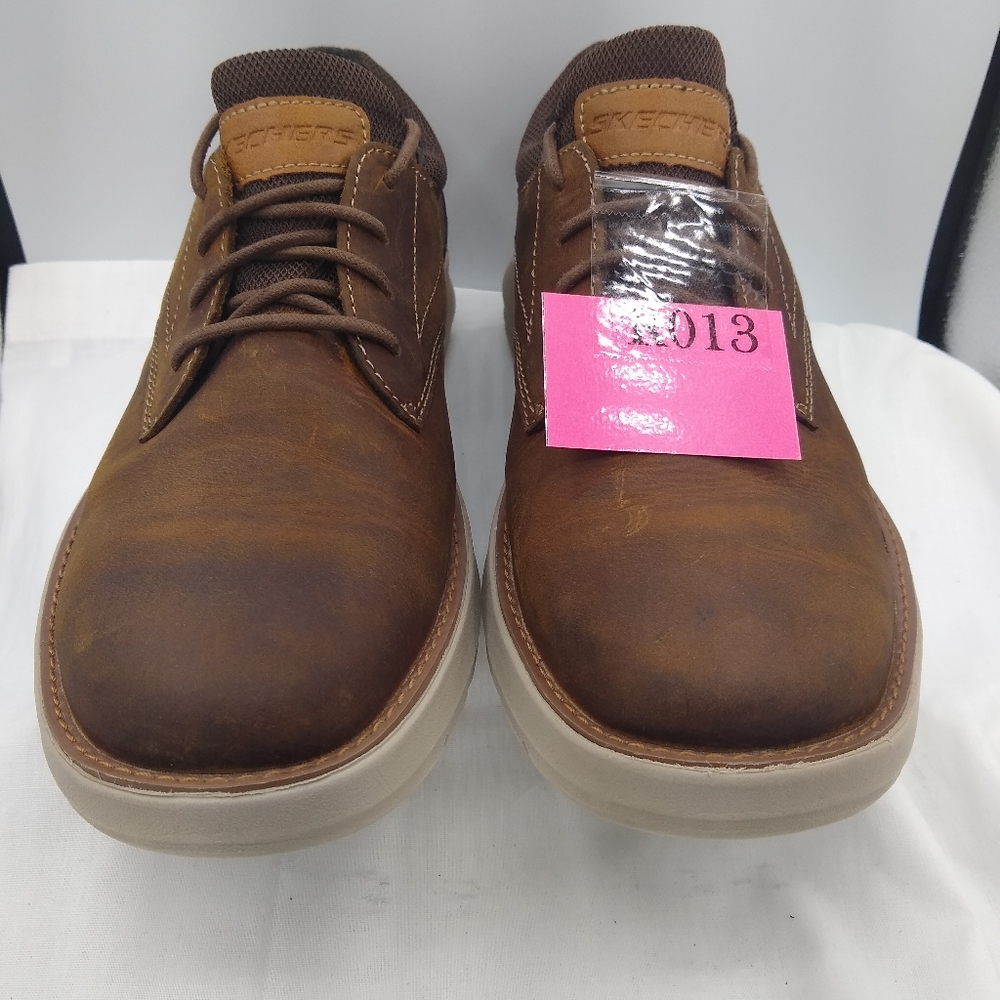Skechers Mens 9.5Brown Leather RelaxedFit LaceUp Loafers Oxford Monk - Picture 10 of 10